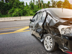 Car damaged in motorway accident